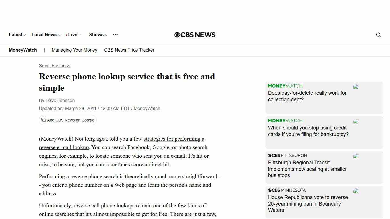 Reverse phone lookup service that is free and simple - CBS News